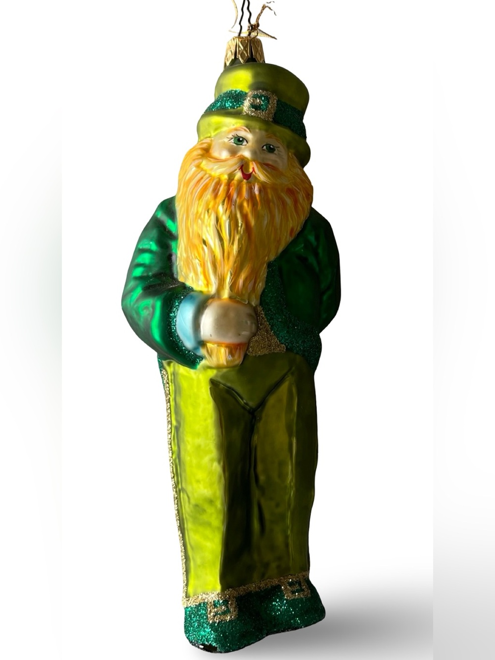 Vintage Irish Lucky Santa Glass Christmas Ornament Large